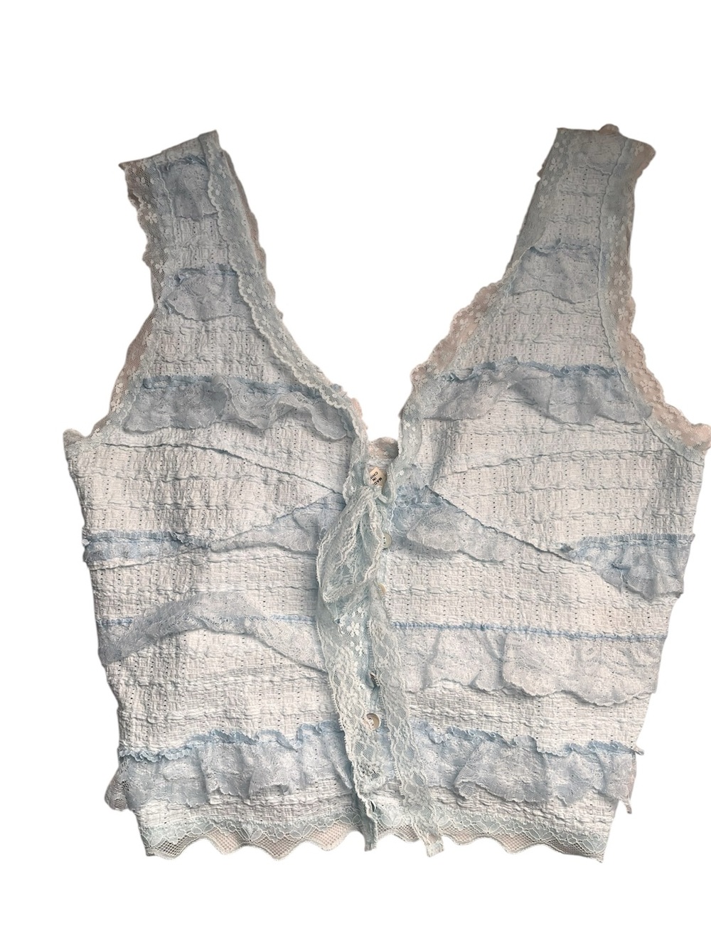 POL Light Blue Lace-Trim Cropped Camisole Mother of Pearl Buttons Medium